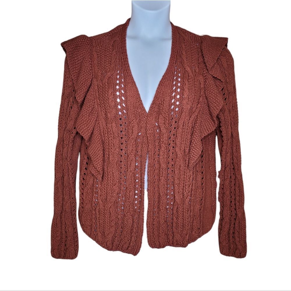 Universal Thread Rust Open Front Ruffle Cardigan … - image 2
